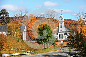 New England town with fall foliage