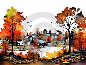 New England village in fall