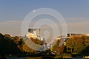 The new Europa building of the European Council. Photo taken during an autumn sunrise.