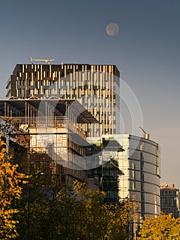 The new Europa building of the European Council. Photo taken during an autumn sunrise.