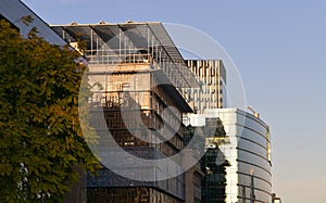 The new Europa building of the European Council. Photo taken during an autumn sunrise.