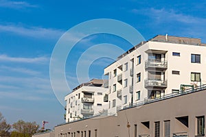 New european modern complex beautiful apartment house flat building mortgage on sunset cloud