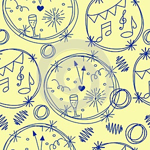 New Eve party time, hand drawn icons - seamless vector pattern.