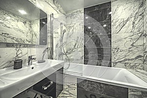 New expensive marble tile bathroom monochrome design