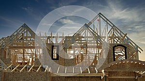 New Exterior Maison Home House Roof Framing Details Clouds Sky Background