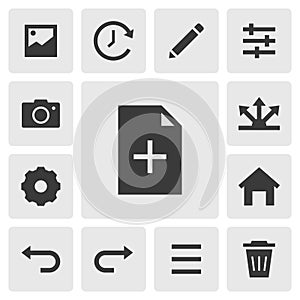 New file icon vector design. Simple set of smart phone app icons silhouette, solid black icon. Phone application icons concept