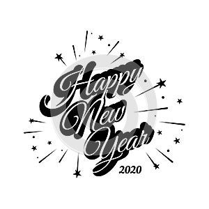 new flat styles hand drawn Happy new year 2020 lettering vector Illustration background Concept Image