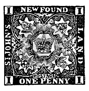 New foundland one penny stamp, 1857 vintage illustration