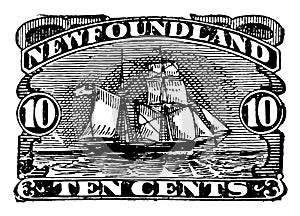 New foundland ten cents stamp, 1887 vintage illustration
