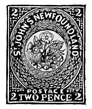 New foundland two pence stamp, 1857 vintage illustration photo