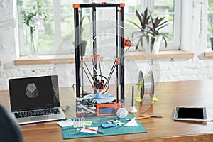 New generation of 3D Printing Machine printing a piece of plastic. For use in small spaces, Office or Private use