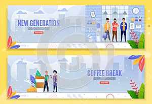 New Generation and Coffee Break Flat Banner Set