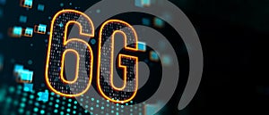 New generations network and fast speed mobile internet concept with digital 6g symbol covered by binary code on blank dark