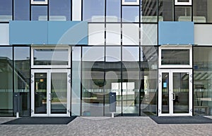 New glass windows and doors of a modern office building