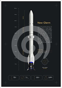 New Glenn Rocket. 3D illustration poster.