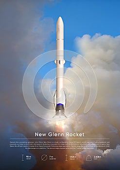 New Glenn Rocket. 3D illustration poster.