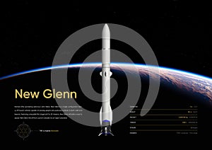 New Glenn Rocket. 3D illustration poster.