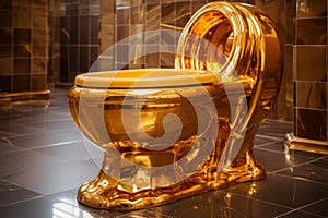 New golden toilet bowl in a luxury bathroom, extravagance concept