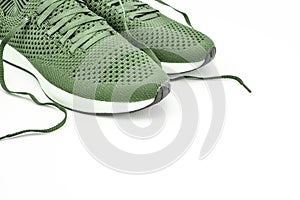 New green Sport shoes on white background
