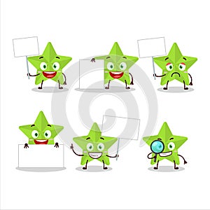New green stars cartoon character bring information board