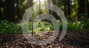 New Growth: Young Pine Tree in Sunlight