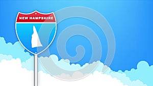 New Hampshire map on road sign. Welcome to State of Louisiana. Motion graphics.