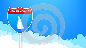 New Hampshire map on road sign. Welcome to State of New Hampshire. Vector illustration.