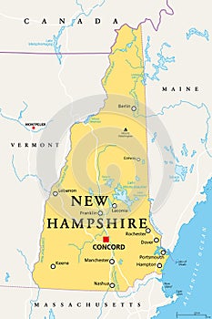 New Hampshire, NH, political map, The Granite State