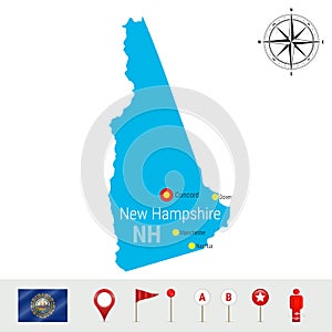 New Hampshire Vector Map Isolated on White. Detailed Silhouette of New Hampshire State. Official Flag of New Hampshire