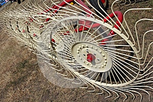 New hay raker farm equipment.