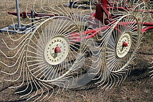 New hay raker farm equipment.