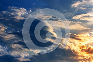 A new heaven concept: Dramatic sky with orange clouds dawn texture background. Summertime