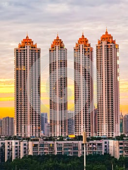 New high luxury apartment building at suburban area with blue sky