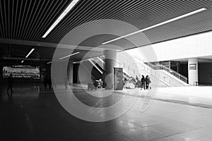 The new high-speed railway station hall black and white image