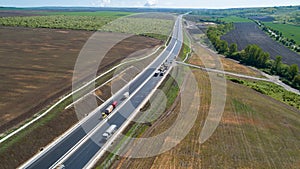 New highway road construction, aerial view