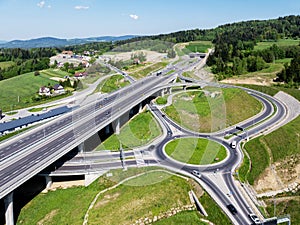 New highway with a tunnel and crossroad on Zakopianka road in Poland