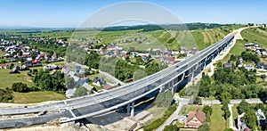 New Highway Zakopianka in Poland under construction. Aerial panorama