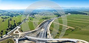 New Highway Zakopianka in Poland under construction. Aerial panorama