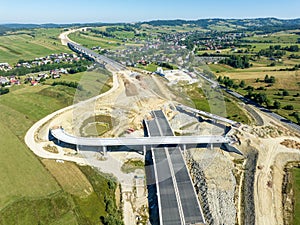 New Highway Zakopianka in Poland under construction. Aerial view