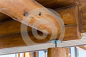 New home construction framing against a blue sky, close-up of a ceiling frame.Construction.