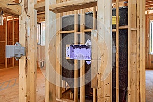 New home construction interior perspective of electrical box wiring