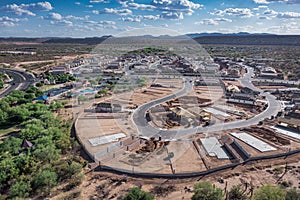 New home construction in Rancho Sahuarita, Arizona, drone shot