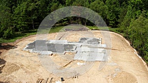 New Home construction site with concrete foundation