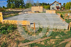 New Home Foundation Slab Construction with Reinforced Concrete