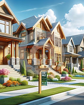 New Home House Construction Subdivision Row Pastel Colors For Sale AI Generated