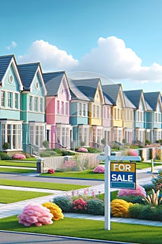 New Home House Construction Subdivision Row Pastel Colors For Sale AI Generated