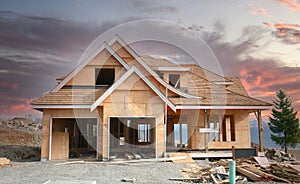 New Home House Dwelling Housing Residence Plywood Sheathing Exterior Construction Wood Roof