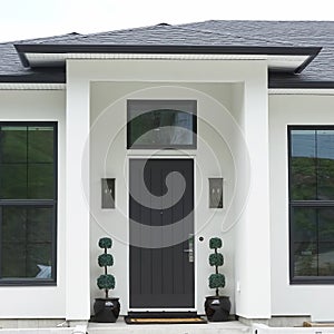 New Home House Exterior Black White Modern Entrance Door Elevation photo