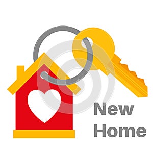 New Home House Key with love heart Icon Vector Illustration. Real Estate Icon fully editable text