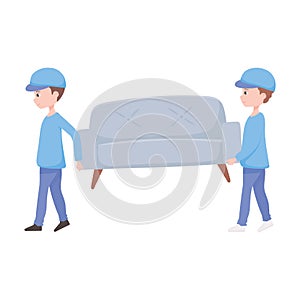 New home, professional workers, carrying sofa furniture movers